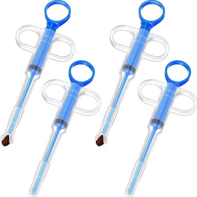 Nuanchu 4 Pieces Pet Pill Plunger Popper for Small Cats Dogs Pill Gun Dispenser Shooter Pet Piller Soft Tip Tablet Syringe Pusher Animal Medicine Feeder for Feeding Accessories (Blue)