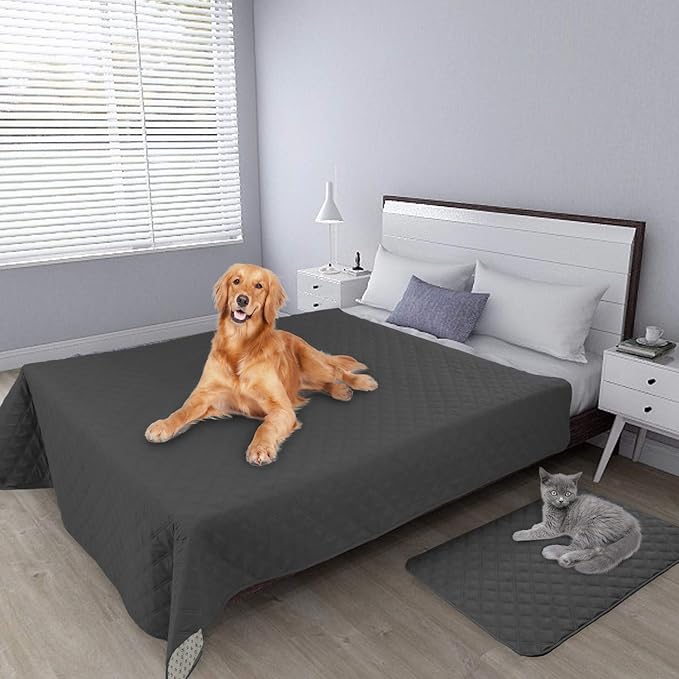 Easy-Going 100% Waterproof Dog Bed Cover Furniture Protector Sofa Cover Non-Slip Washable Reusable Incontinence Bed Underpads for Pets Kids Children Dog Cat(120X82 in,Dark Gray)