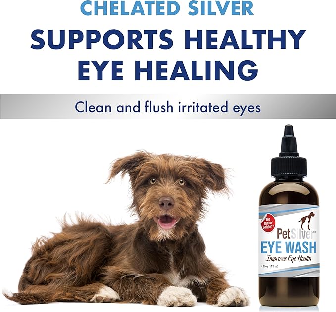 PetSilver Eye Wash Drops for Dogs and Cats with Chelated Silver, Made in USA, Natural Eye Solution, Relief for Inflammation & Eye Irritation, Easy to Apply, 4 fl oz