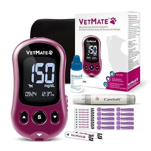 Dogs/Cats Diabetes Monitoring Starter KIT (Auto-Coding) - 1 Pet Blood Glucose Meter, 10 Test Strips, 1 Lancing Device, 10 Lancets, 1 Control Solution – Calibrated for Dogs and Cats