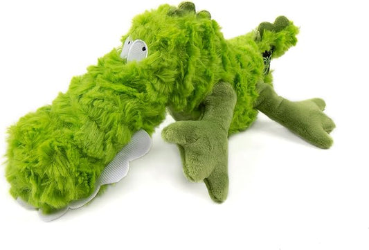 goDog PlayClean Gator Squeaky Plush Dog Toy with Odor-Eliminating Essential Oils, Chew Guard Technology - Green, Large