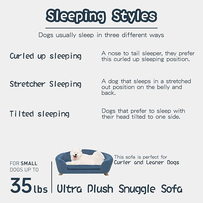 SHAVI Large Dog Couch, 35" Wide Pet Sofa for Large and Medium Dogs with Removable Mattress Cover, Luxury Raised Dog Couch Velvet Lounging Bed with Anti-Slip Bottom(Navy Blue)