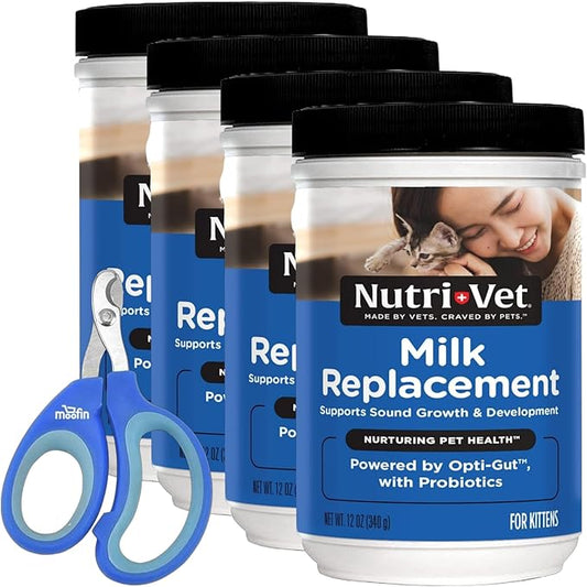 Milk Replacement for Kittens, 12 oz - Kitten Powder Milk Complete Balanced Nutrition with Healthy Gut Support Probiotics, Easy Mix Powder - Bundle Pet Nail Clipper [Pack of 4]