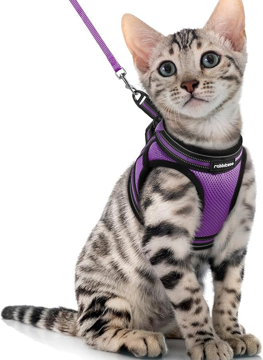 rabbitgoo Cat Harness and Leash Set for Walking Escape Proof, Adjustable Soft Kittens Vest with Reflective Strip for Cats, Comfortable Outdoor Vest, Purple, XL