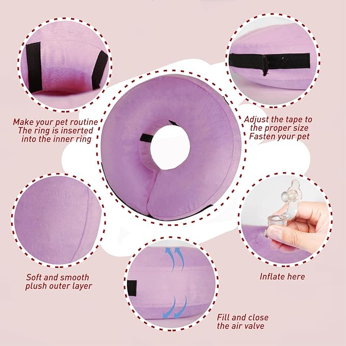 Inflatable Dog Collar-Soft Protective Cone for Dogs After Surgery,Dog Donut Collar Suitable for Dogs and Cats,Dog Cone Collar to Prevent Pets from Touching Stitches,Wounds,Rashes(Purple,M)