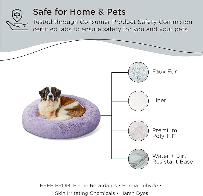 Best Friends by Sheri The Original Calming Donut Cat and Dog Bed in Shag Fur Lavendar, Extra Large 45"