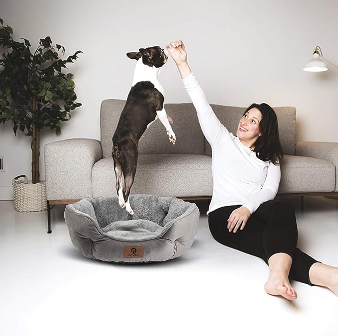 Medium Dog Bed for Medium Dogs, Large Cat Beds for Indoor Cats, Pet Bed for Puppy and Kitty, Extra Soft & Machine Washable with Anti-Slip & Water-Resistant Oxford Bottom, Grey, 25 inches