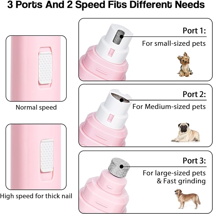 Casfuy Dog Nail Grinder Upgraded - Professional 2-Speed Electric Rechargeable Pet Nail Trimmer Painless Paws Grooming & Smoothing for Small Medium Large Dogs & Cats