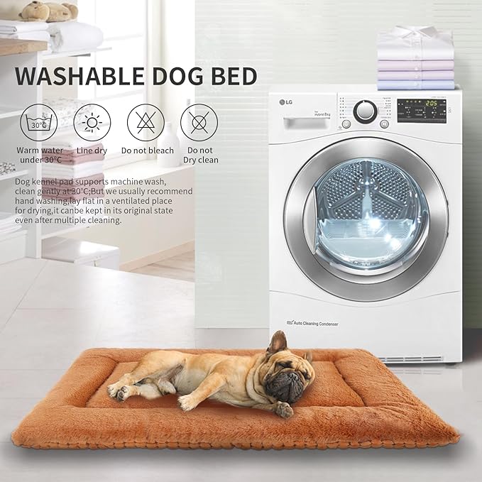 Reversible Dog Bed Mat with Plush and Corn Velvet,Soft Warm Pet Cushion, Dual Purpose Washable Sleeping Mattress Bed for Small Medium Large Dog and Cat XB004 (30"x20", Orange)