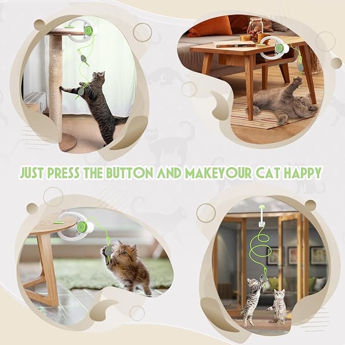 Cat Toy Interactive for Indoor Cats, Smart USB Rechargeable Door Hanging Automatic Retractable Kitten Toys, Teaser Electronic Self Play Feather Cat String Toys Attached with 3 Catnip Mice Green