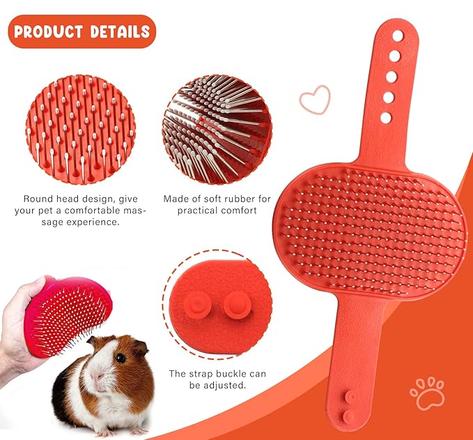 Cat Grooming Kit Set with Pet Shedding Slicker Brush Nail Clipper Trimmer Pet Massage Bath Glove Flea Comb for Bunny Puppy Kitten Guinea Pig Chinchilla Ferret Small Animals (Red, Pink)