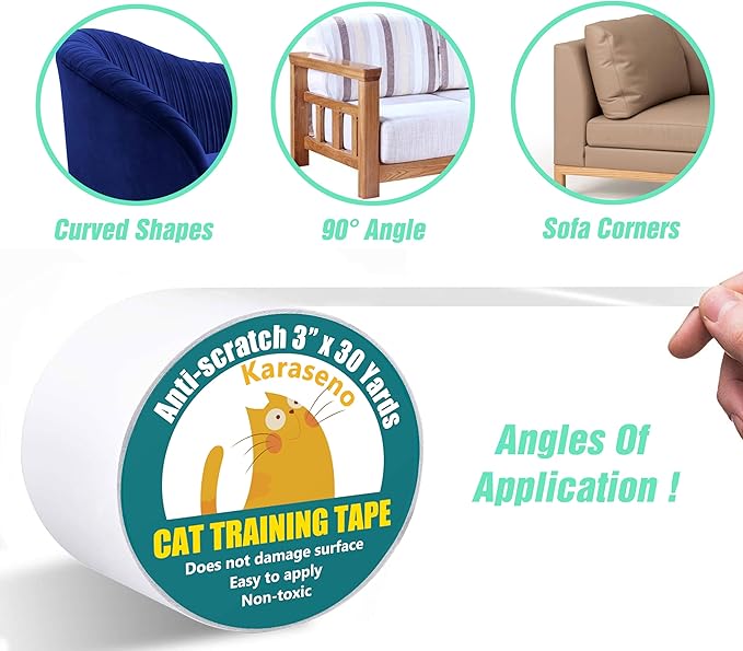 Anti Cat Scratch Tape, 3 inches x 30 Yards Cat Training Tape, 100% Transparent Clear Double Sided Cat Scratch Deterrent Tape, Furniture Protector for Couch, Carpet, Doors, Pet & Kid Safe