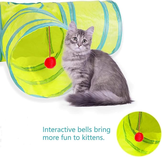 Cat Tunnel, Collapsible Tube with 1 Play Ball Kitty Toys, 3 Ways Cat Tunnels for Indoor Cats, Puppy, Kitty, Kitten, Rabbit