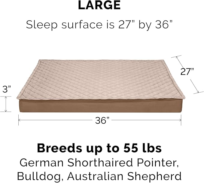 Furhaven Water-Resistant Cooling Gel Dog Bed for Large/Medium Dogs w/ Removable Quilt Top & Washable Cover, For Dogs Up to 55 lbs - Indoor/Outdoor Quilt Top Convertible Mattress - Sand, Large