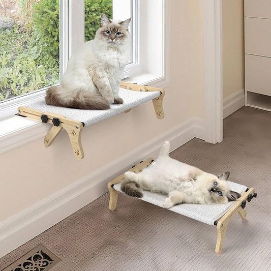 Cat Window Perch, Cat Window Hammock with Wood & Metal Frame for Large Cats, Adjustable Cat Perch for Windowsill, Bedside, Drawer and Cabinet (Dual-Use, X-Large Size - 27.5'')