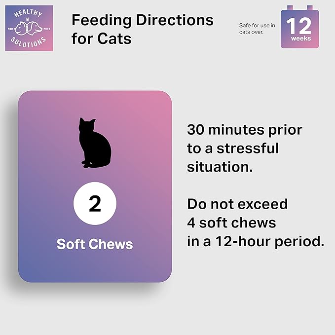 Calming Chews for Cats - Cat Calming Treats for Anxiety, Stress Relief Aid, Storms, Grooming, Fireworks, Separation, Travel, & Motion Sickness - Made in USA (60 Soft Chews- Cat)