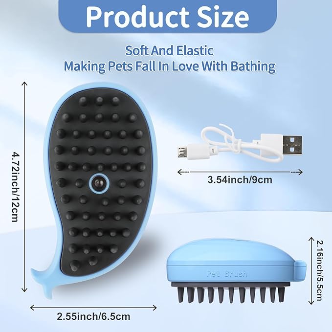 Cat Steam Brush, 3 in 1 Cat Steamy Brush, Silicone Massage Grooming Brush, Pet Hair Self Cleaning Brush Comb for Cats Dogs(Blue Whale)