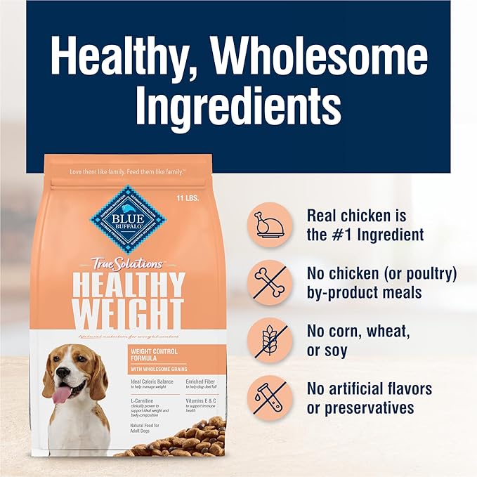 Blue Buffalo True Solutions Healthy Weight Natural Dry Food for Adult Dogs, Chicken, 11-lb. Bag