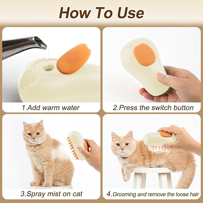 Cat Steam Brush, 3 in 1 Cat Steamy Brush, Silicone Massage Grooming Brush, Pet Hair Cleaning Brush Comb for Cats Dogs(Avocado White)