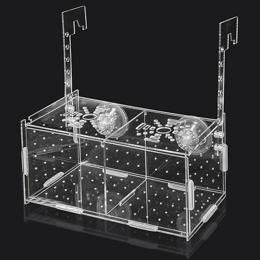 PINVNBY Acrylic Fish Breeding Box，Guppy breeding Box Acrylic Fish Isolation Box Aquarium Incubator with Suction Cups for Guppy Shrimp Small Baby Fishes(10 * 10 * 20CM)