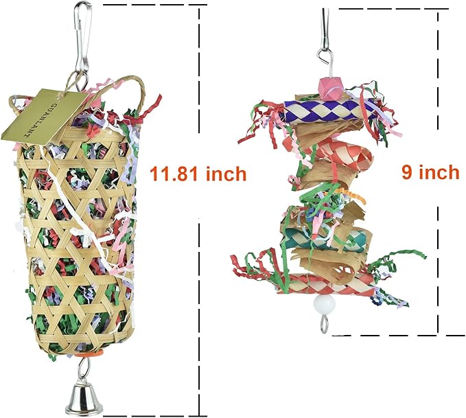 4 Pack Shredder Foraging Feeder Bird Toys Treat Basket for Parrots, Conure Shredding Chewing Paper Hanging Cage Climbing Foot Toys with Bell for Parakeets Cockatiel African Grey