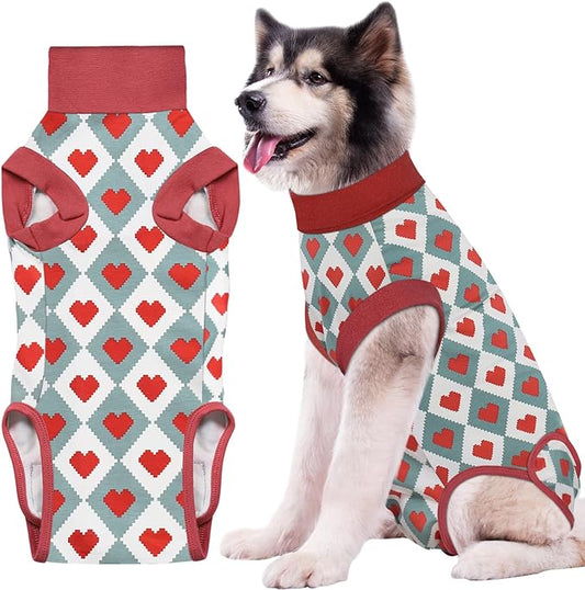 Recovery Suit for Dogs, Dog Recovery Suit Male Female Post Spay, Neuter, Abdominal Surgery Recovery Suit with an Inner Layer Pocket, Prevent Licking Soft Breathable Cotton, Red, 2XL