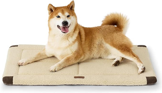 Bedsure Washable Dog Crate Bed for Large Dogs, Reversible Foam Floor Dog Mat, Lightweight Travel Flat Pet Beds for Indoor & Outdoor Dogs (35" x 23", Beige)