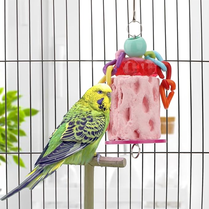 Hypeety Bird Chew Toy Calcium Teeth Grinding Chew Treats Toy for Hamster Bird Parrot African Grey Parakeets Cockatiels Conures Amazons Small Animal Cage Hanging 1pc Color Random