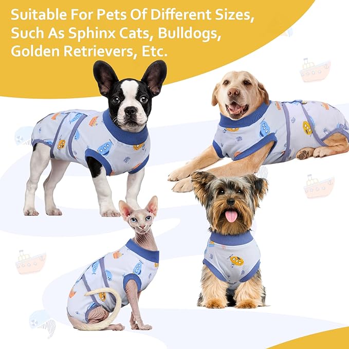 FUAMEY Recovery Suit for Dogs After Surgery,Soft Breathable Dog Bodysuit E-Collar & Cone Alternative Surgical Suit,Male Female Dog Neuter Spay Suits Anti Licking Wounds Onesie Blue Boat M