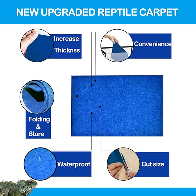 HERCOCCI 2 Pack Reptile Carpet, 39’’ x 20’’ Terrarium Bedding Substrate Liner Reptile Cage Mat Tank Accessories for Bearded Dragon Lizard Tortoise Leopard Gecko Snake (Blue)