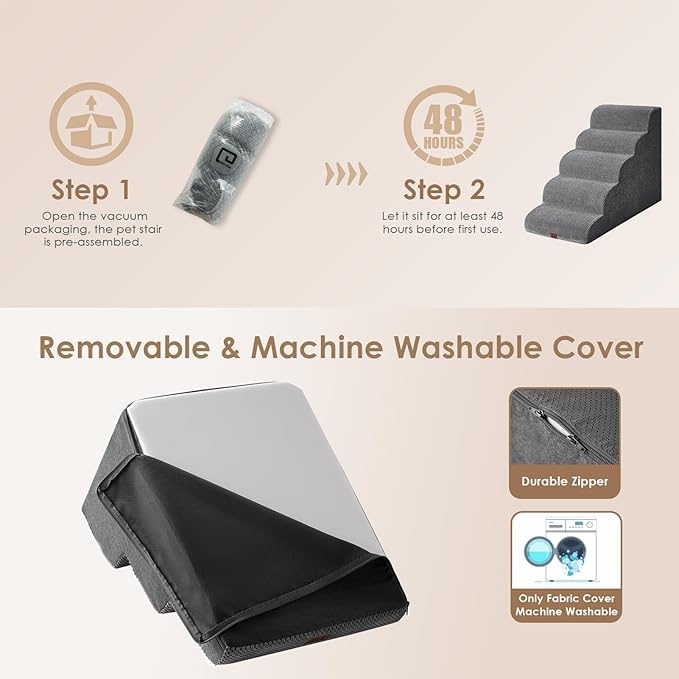 EHEYCIGA Curved Dog Stairs for High Beds, 5-Step Extra Wide Dog Steps for Small Dogs and Cats, Pet Stairs for High Bed Climbing, Non-Slip Balanced Pet Step Indoor, Grey