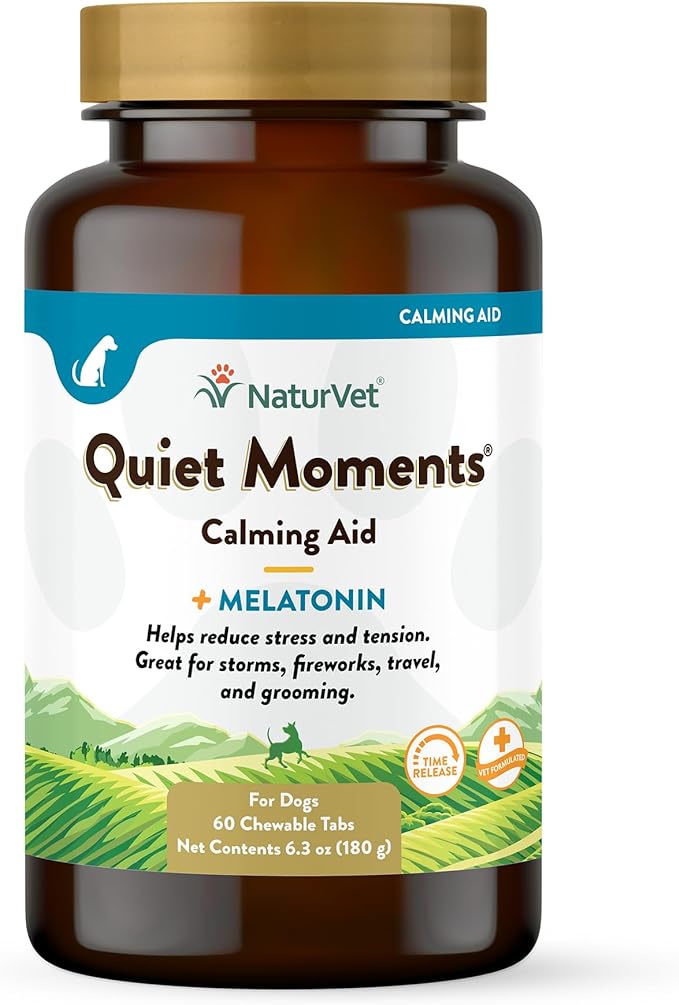 NaturVet Quiet Moments Calming Aid Dog Supplement, Helps Promote Relaxation, Reduce Stress, Storm Anxiety, Motion Sickness for Dogs (Quiet Moments Melatonin, 60 Soft Chews)