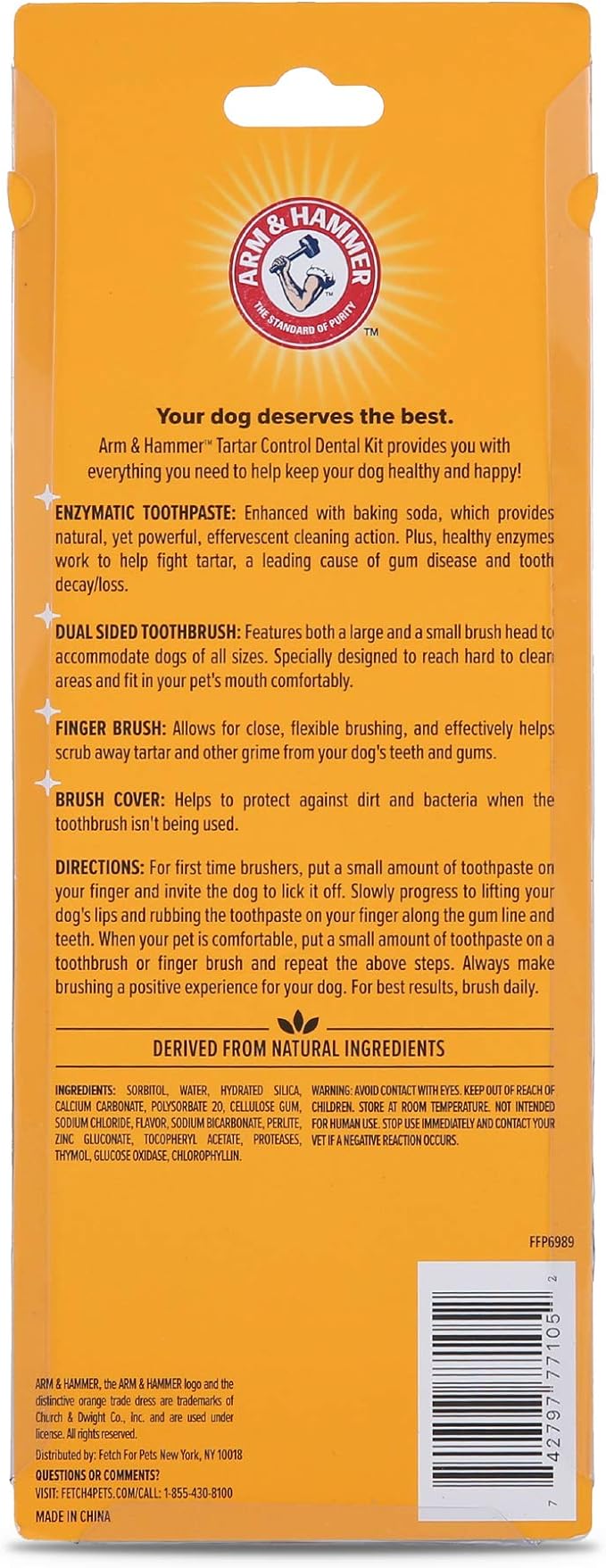 Arm & Hammer for Pets Tartar Control Kit for Dogs 3-Piece Kit Contains Toothpaste, Toothbrush & Fingerbrush Reduces Plaque & Tartar Buildup, Banana Mint Flavor - (Pack of 48)