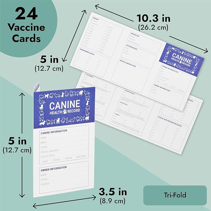 Juvale 24 Pack Puppy Vaccination Record Card, Dog Vaccine and Canine Health Record Booklets (5x3.5 in)