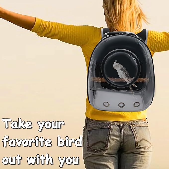 kathson Bird Carrier Backpack with Mat, Portable Bird Travel Carrier with Perch, Lightweight Breathable Transparent Outdoor Bird Cage Backpack Kit for Parrot, Parakeet, Cockatiel, Small Birds