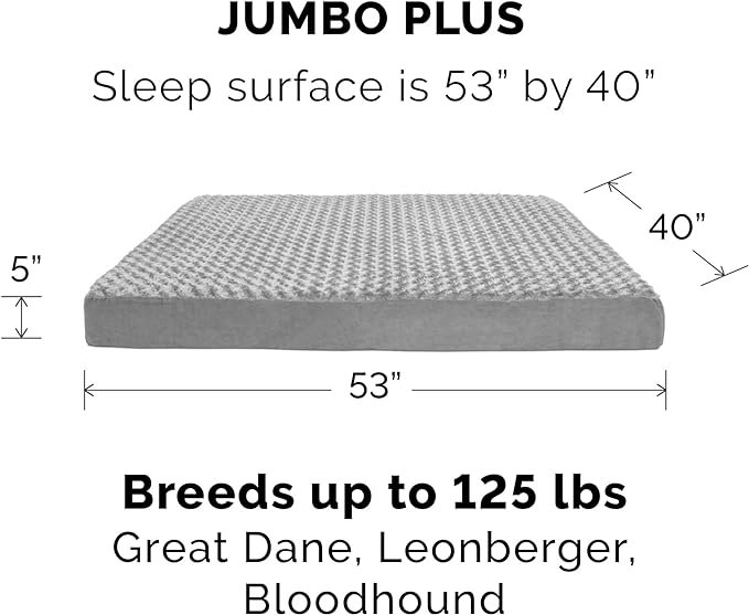 Furhaven Orthopedic Dog Bed for Large Dogs w/ Removable Washable Cover, For Dogs Up to 125 lbs - Ultra Plush Faux Fur & Suede Mattress - Gray, Jumbo Plus/XXL