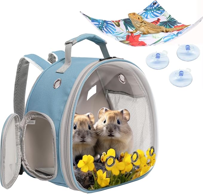 Guinea Pig Carrier,Guinea Pig Carrier for 2,Reptile Travel Carrier for Lizards Sugar Glider Hedgehog Rat Parrot Birds (Blue, Backpack+Triangle HMK)