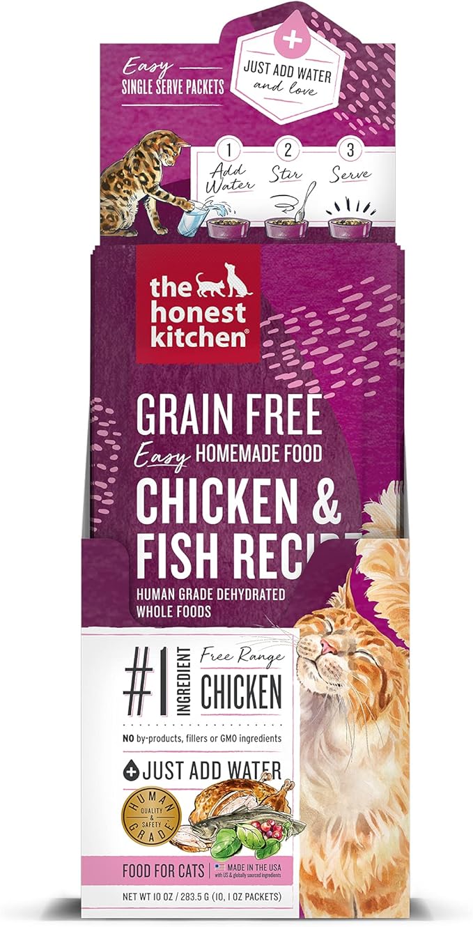 The Honest Kitchen Dehydrated Grain Free Chicken & Fish Cat Food, Single Serve Pack, 1 oz x10