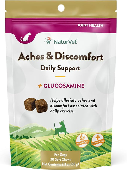 NaturVet Aches & Discomfort Dog Supplement Plus Glucosamine, Boswelia, White Willow Bark – Supports Canine Joint Health, Function – Helps Relieves Exercise Aches for Dogs – 30 Ct. Soft Chews