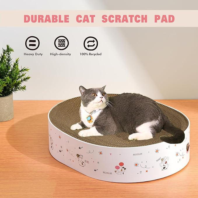 Cat Scratcher Cardboard 17"x13",2 in 1 Oval Cat Scratch Pad Bowl Nest for Indoor Cats Grinding Claw,Round Cat Scratching Board Corrugated Lounge Cat Beds&Furniture Protector for Couch & Carpets&Sofas