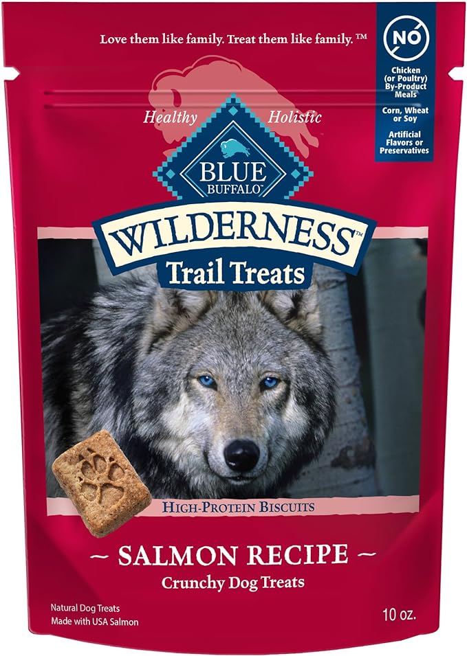 Blue Buffalo Wilderness Trail Treats High Protein Grain Free Dog Biscuits Crunchy Dog Treats, Salmon Recipe, 10-oz Bag