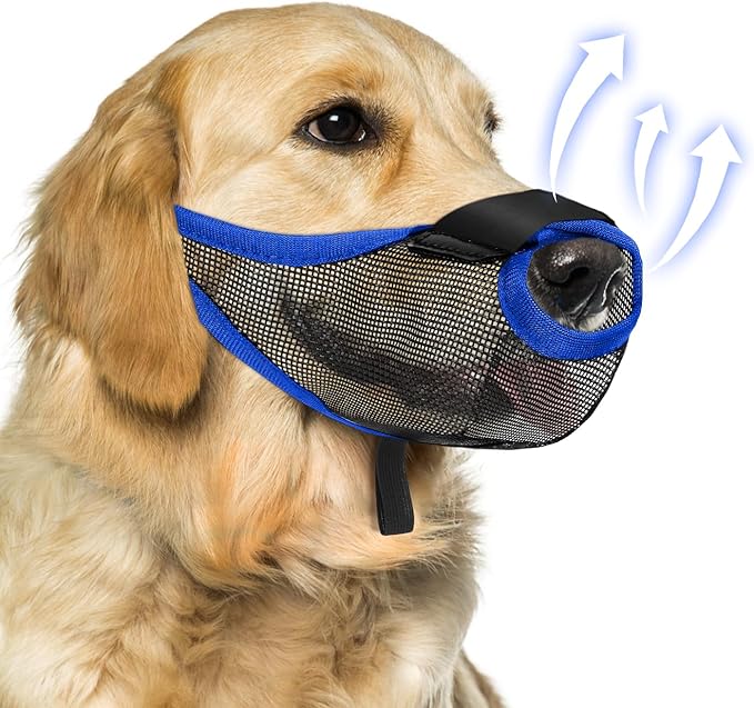 Dog Muzzle, Soft Air Mesh Muzzle for Small Medium Large Dogs Anti Biting Barking Chewing Scavenging, Breathable Adjustable Loop Pets Muzzle with Front Opening Design Allows Panting Drinking (Blue, S)