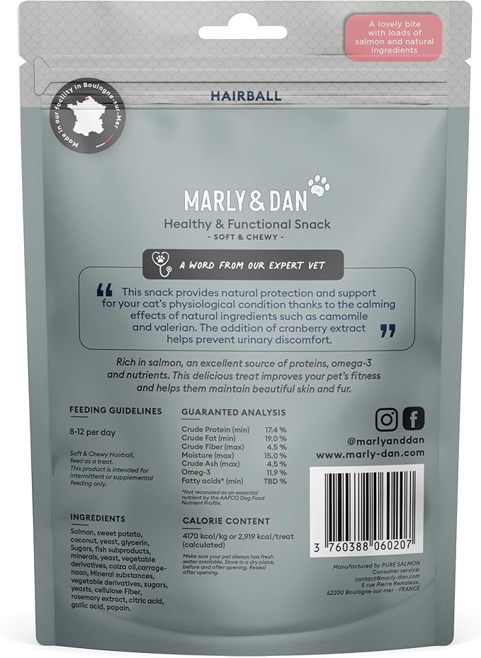 Marly & Dan Salmon Treats for Cats with Brewers Yeast & Coconut, Hairball Recipe