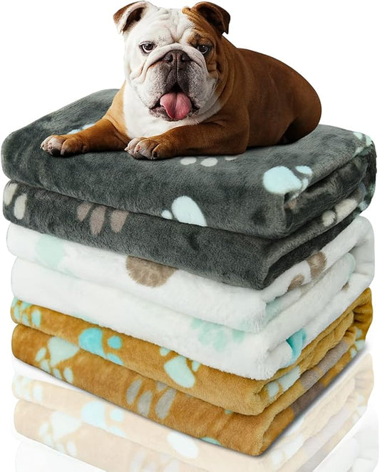 Dog Blankets (30x20 inch, 3 Pack) - Soft Fleece, Washable, Cute Paw Print, for Medium Dogs, Pet Blanket for All Pets