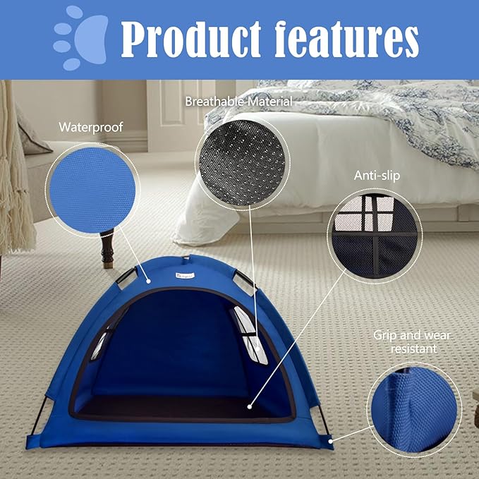 Pet Teepee House,Cat and Dog Waterproof Tent House,Breathable Washable Indoor/Outdoor Pet Tent,Suitable for Kitty,Puppy,Bunny and Small Animal(Navy Blue S)