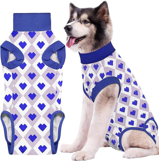 Recovery Suit for Dogs, Dog Recovery Suit Male Female Post Spay, Neuter, Abdominal Surgery Recovery Suit with an Inner Layer Pocket, Prevent Licking Soft Breathable Cotton, Blue, 2XL