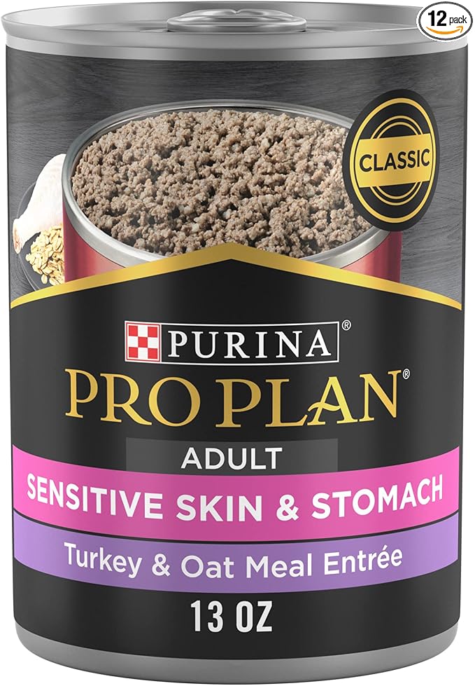 Purina Pro Plan Sensitive Skin and Stomach Wet Dog Food Pate Turkey and Oat Meal Entree - (Pack of 12) 13 Oz. Cans