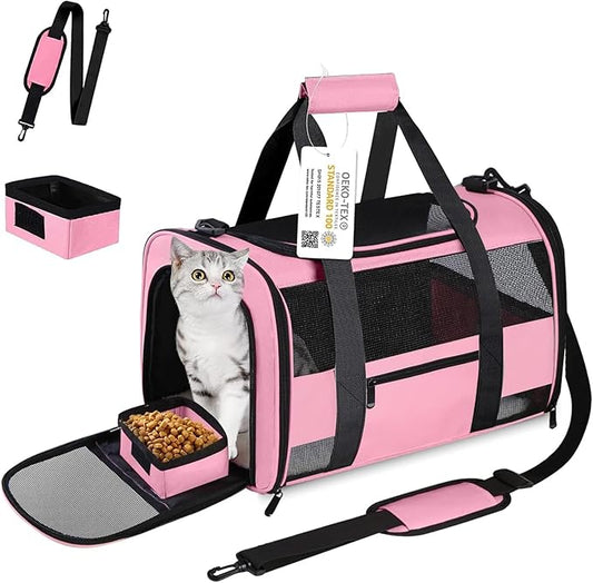 Large Cat Carrier Dog Carrier Pet Carrier for Medium Small Dogs, Collapsible Soft Sided Pet Carrier for Cats Dogs Puppy of 25 Lbs, Pink