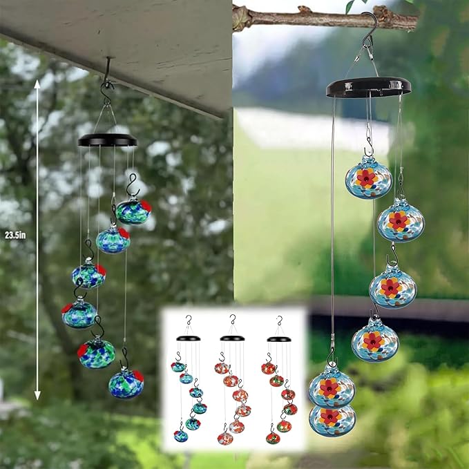 Charming Wind Chimes Hummingbird feeders for Outdoors Hanging ant and bee Proof Never Leak Perfect Garden Decor for Outside (JH-01)