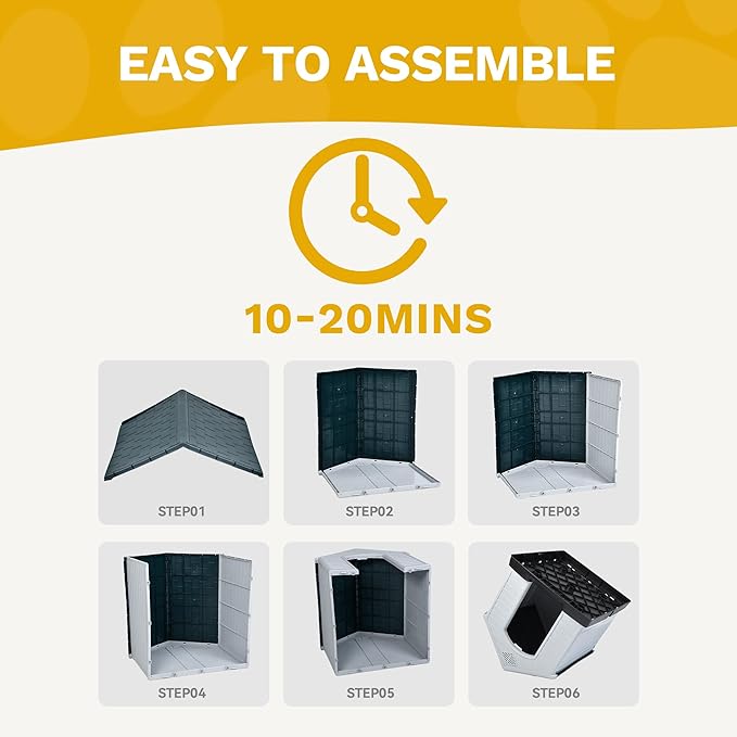 DWVO Spacious and Durable Dog House for Small to Medium Dogs, Indoor & Outdoor Use, Weather Resistant, Easy to Assemble (34.5''L*30.9''W*32''H, Gray)